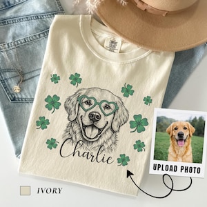 Custom Pet Photo Shirt, Personalized Pet Portrait Shirt, Comfort Colors St Patrick's Shirt, Dog Lover, Dog Mom Tee, Pet Loss Memorial Gift
