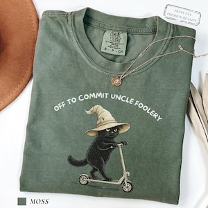 Funny Uncle Cat Shirt, Off To Commit Uncle Foolery Cat Scooter Tee, Witchy Black Cat, Pregnancy Announcement Gift, Cool Uncles Club Shirt