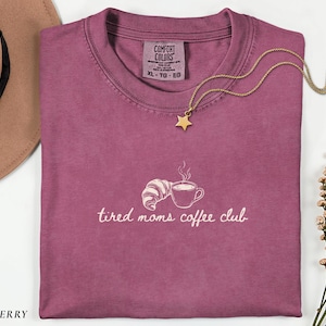 Cozy minimalist mom shirt with coffee and pastry line art design