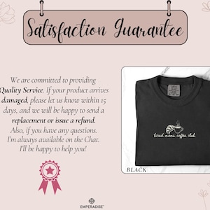 May include: Black crew neck t-shirt with the text "tired moms coffee club" and a graphic of a croissant and coffee cup. The shirt also has a small tag at the top. The word "BLACK" is at the bottom.