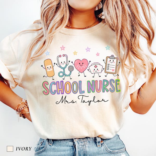 Personalized School Nurse Shirt, Comfort Colors Funny Nurse Doodle Tee, Custom School Nurse Gift, Back To School Nurse Life Tee, RN T-Shirt