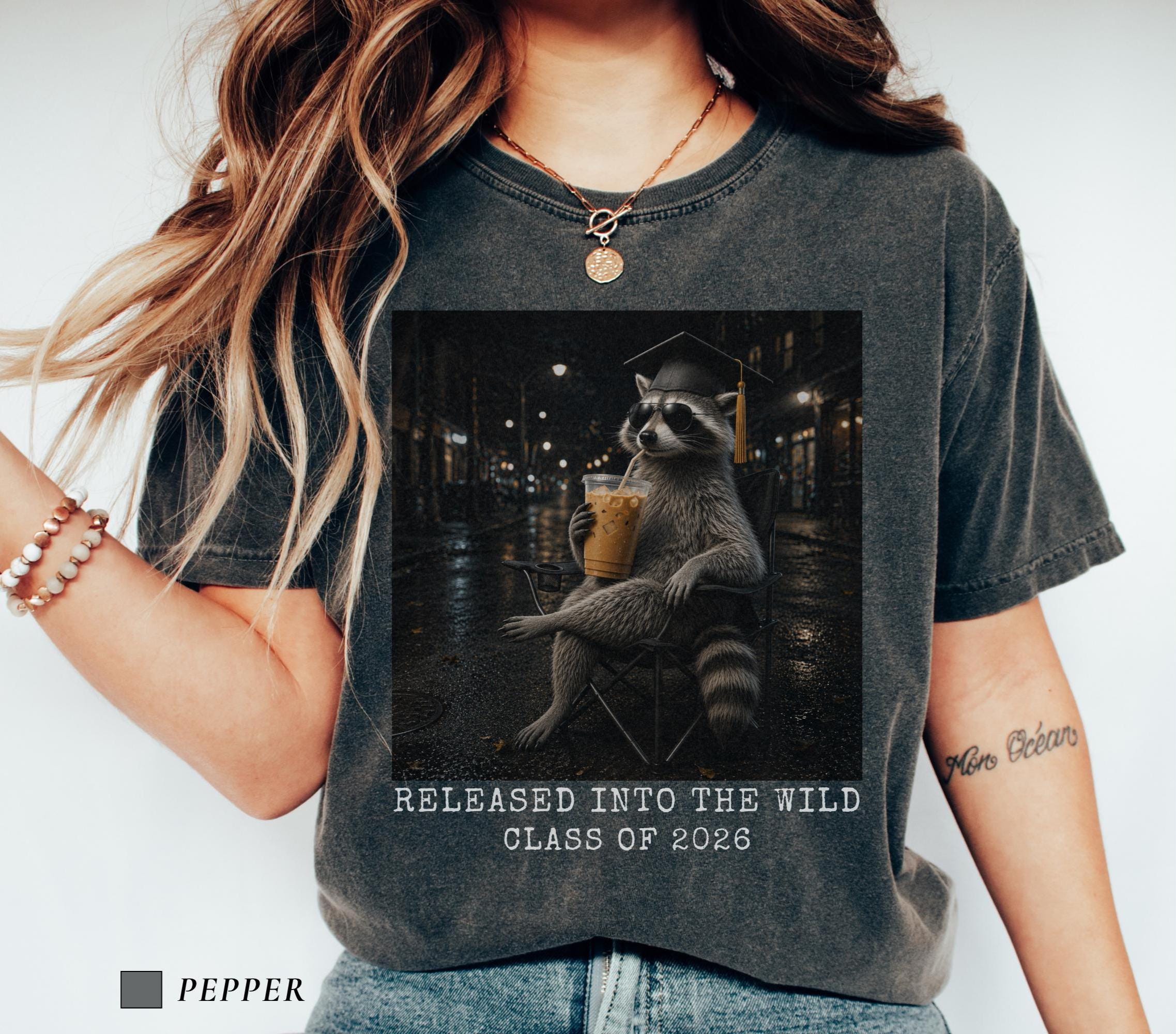 Senior Racoon Custom Senior 2026 Raccoon Graduation Shirt, Funny Iced Coffee Animal ...