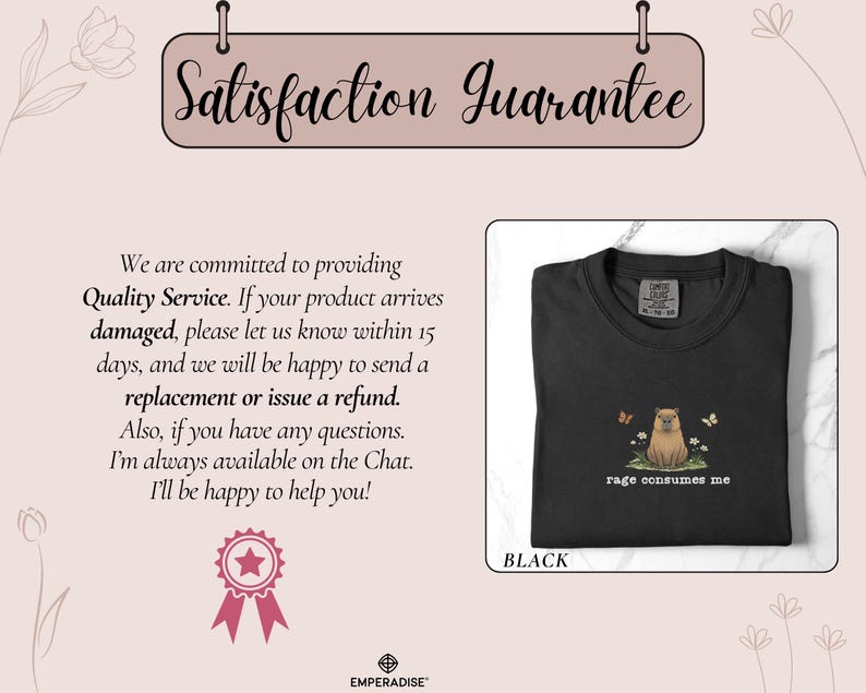 May include: Black crew neck t-shirt featuring a cartoon capybara illustration with the text "rage consumes me." The design includes butterflies and flowers. The word "BLACK" is printed below the shirt.