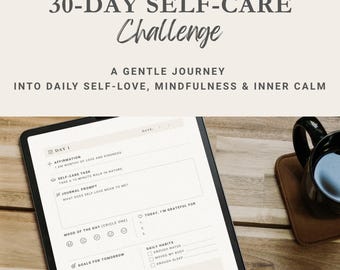 30 Tage Self-Care Journal druckbares PDF - Wellness Planer, tägliche Affirmationen, Achtsamkeitsanweisungen, Dankbarkeits-Journal, digitaler Download