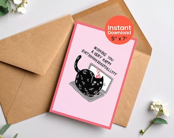 Funny Black Cat Birthday Card: Printable Gift for Cat Lovers (Digital Download)
