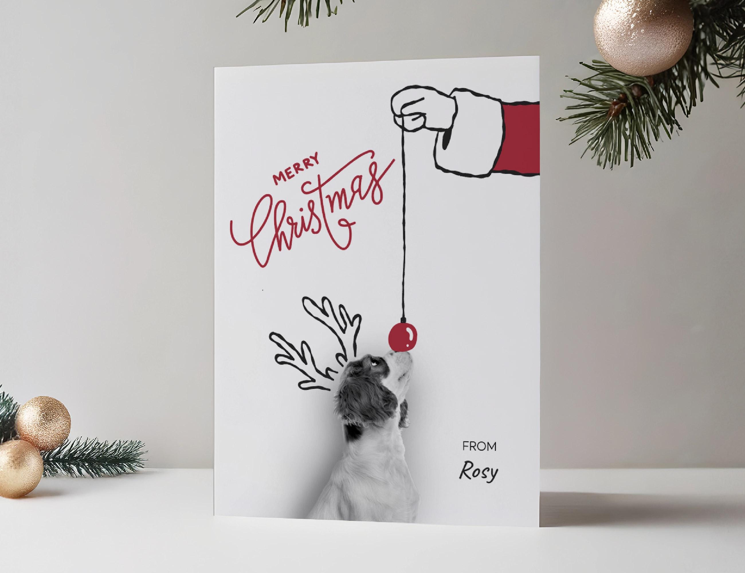 Custom Dog Christmas Card From Photo, Personalize Pet Xmas Holiday Card ...
