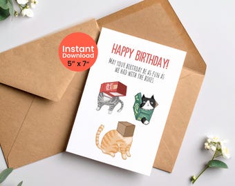Printable Funny Cat Birthday Card, Gift for Cat Lovers (Digital Download)