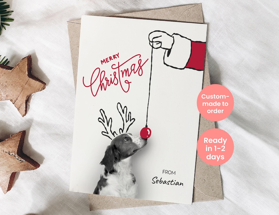 Custom Dog Christmas Card From Photo, Personalize Pet Xmas Holiday Card ...
