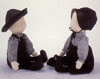 Poly and Pete Easy To Sew Amish or Country style cloth dolls and pet kitten from Carolee  Creations SewSweet Dolls