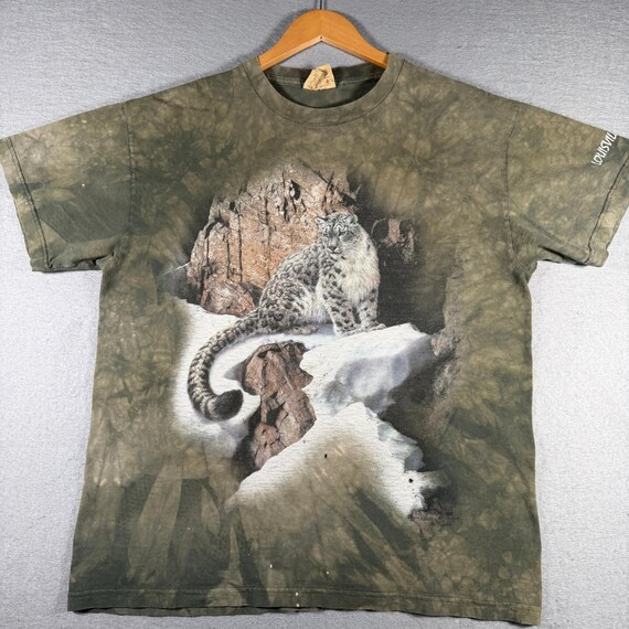 Vintage The Mountain Snow Leopard Graphic Tee Green Tie Dye Mens Large 1998 USA