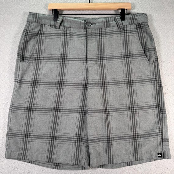 Quiksilver, Vintage Quiksilver Chino Shorts Mens 36 Gray Plaid Surf Skate Flat Front Y2K 10"