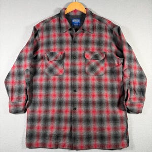 Pendleton Boardskjorta Herr Stor Röd Grå Rutig 100% Virgin Wool 1957 Arkiv