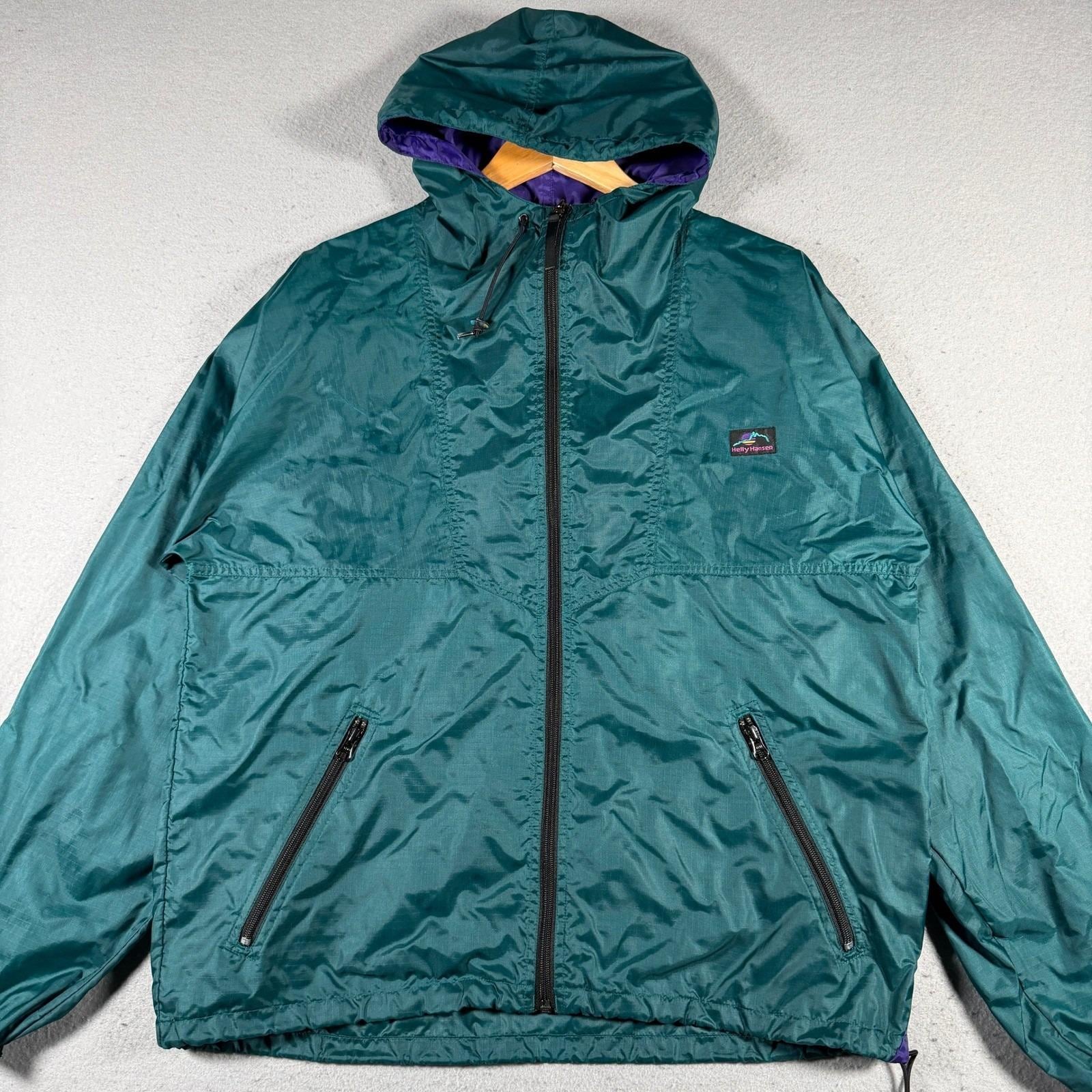 Helly Hansen, Vintage Helly Hansen Men's Teal Purple Hooded Windbreaker Jacket Lightweight