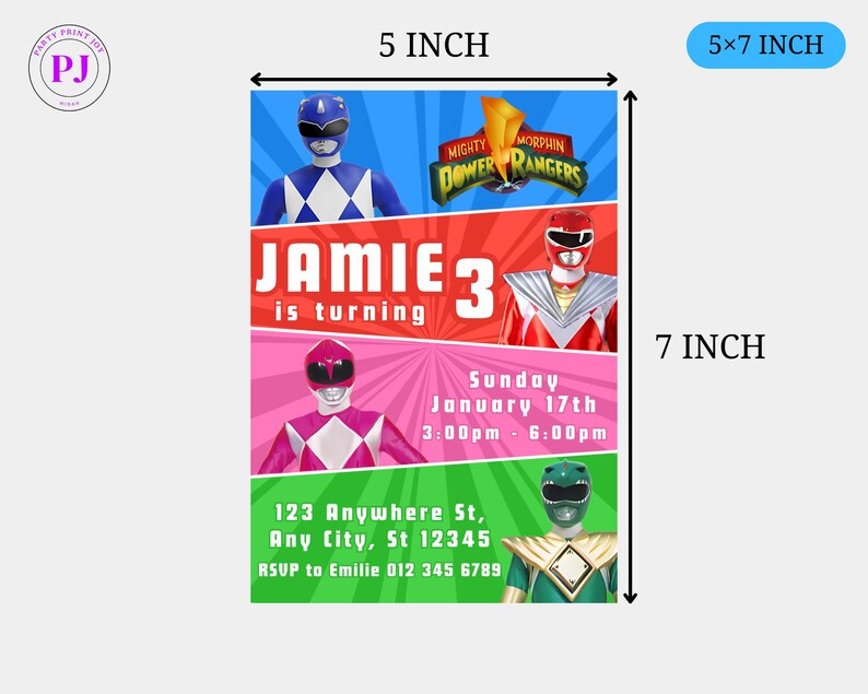 Birthday Invitation Power Rangers Editable Template Digital Party ...