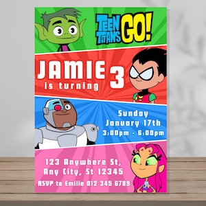 Teen Titans Birthday Invitation Editable Template Digital Party Invitation Custom Printable Instant Digital Download Canva Cartoon Boy Girl