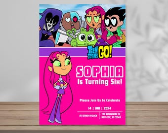 Teen Titans-verjaardagsuitnodiging: Starfire, bewerkbare sjabloon (digitale download)
