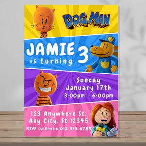 Birthday Invitation Dog Man Editable Template Digital Party Invitation Custom Printable Instant Digital Download Canva Cartoon Boys Girls