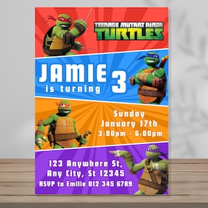 Verjaardagsuitnodiging Ninja Turtle bewerkbare sjabloon Digitale uitnodiging voor feest aangepaste afdrukbare Instant digitale download Canva Cartoon Boys