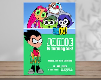 Geburtstagseinladung Teen Titans Robin bearbeitbare Vorlage Digitale Partyeinladung Benutzerdefinierte druckbare Sofortiger digitaler Download Canva Cartoon