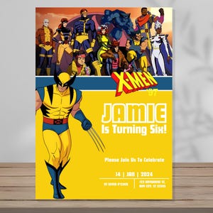 Verjaardagsuitnodiging X-Men Wolverine bewerkbare sjabloon Digitale feestuitnodiging aangepaste afdrukbare instant digitale download Canva Cartoon