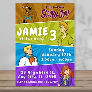 Invitación de cumpleaños de Scooby Doo, plantilla editable, invitación digital para fiesta, imprimible, descarga digital instantánea, Canva, dibujos animados