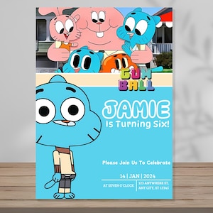 Birthday Invitation Gumball Watterson Editable Template Digital Party Invitation Custom Printable Instant Digital Download Canva Cartoon