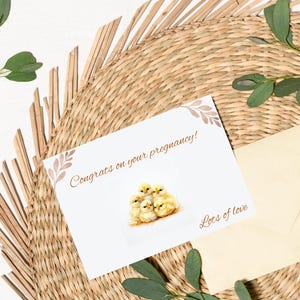 Schwangerschafts Karte mit niedlichen Küken Glückwunsch zur Schwangerschaft Faltbare Grußkarte Rustikale Baby Shower Karte PDF zum selbst drucken