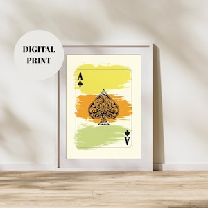 Arte mural imprimible de As de Picas: Descarga digital de naipes abstractos, Impresión moderna de cartas de póker, Póster decorativo único para sala de juegos