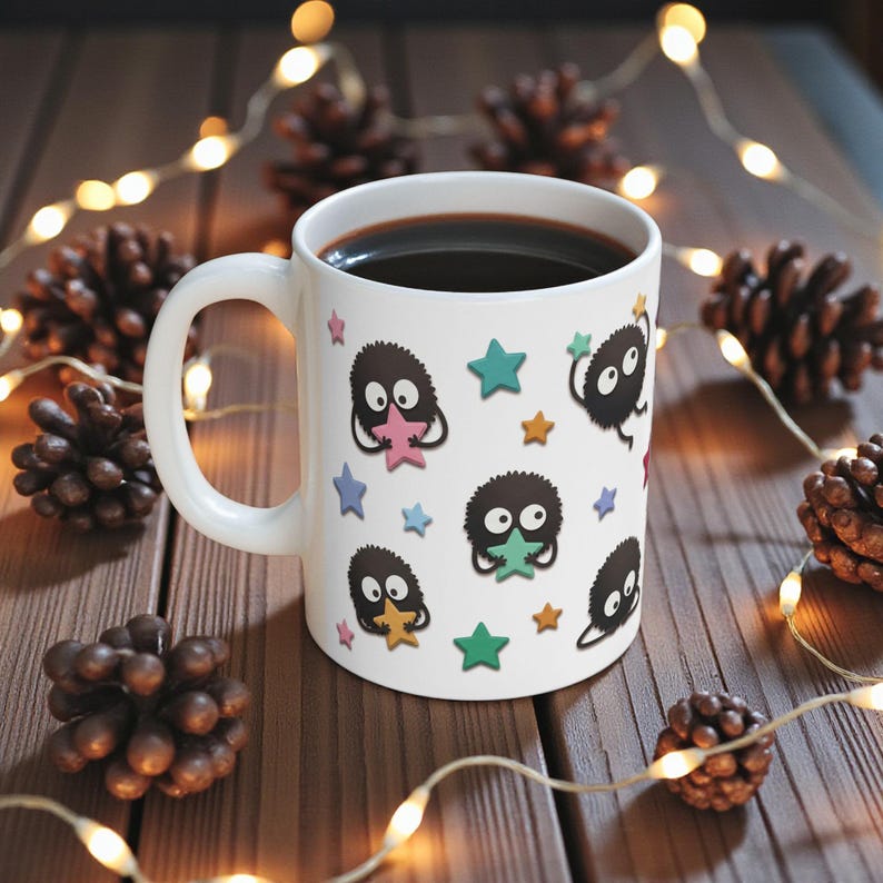 Soot Sprites Paper Art Mug, Spirited Away Inspired Ceramic Cup, Studio Ghibli Gift image 2