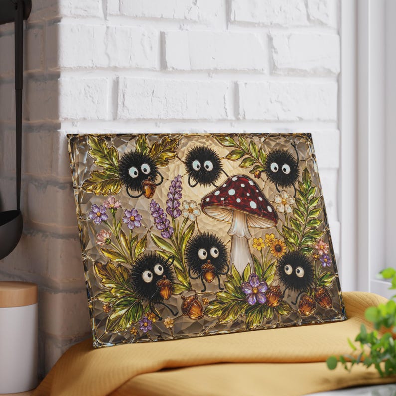 Spirited Away Soot Sprites Glass Cutting Board, Ghibli Kitchen Decor Gift image 4