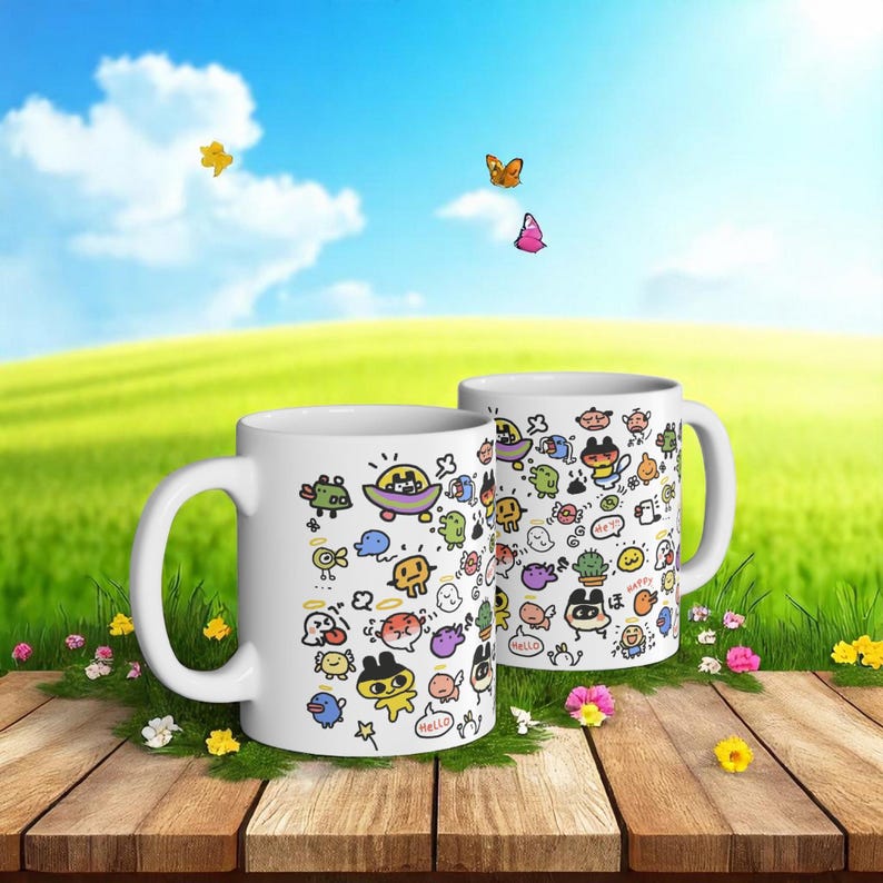 Tamagotchi Ceramic Mug 11oz, Kawaii Y2K Virtual Pet Coffee Cup image 12