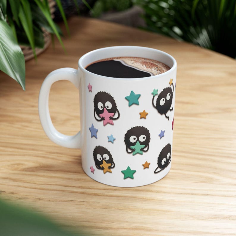 Soot Sprites Paper Art Mug, Spirited Away Inspired Ceramic Cup, Studio Ghibli Gift image 6