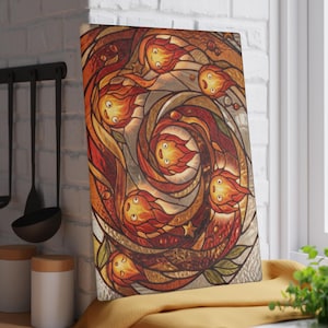 Howls Moving Castle Calcifer Fire Demon Glass Cutting Board Studio Ghibli Kitchen Decor Gift image 5