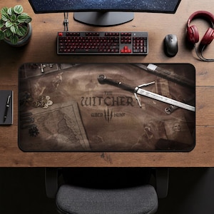 Witcher 3 Wild Hunt Desk Mat, RPG Gaming Mouse Pad, Extended Desk Surface