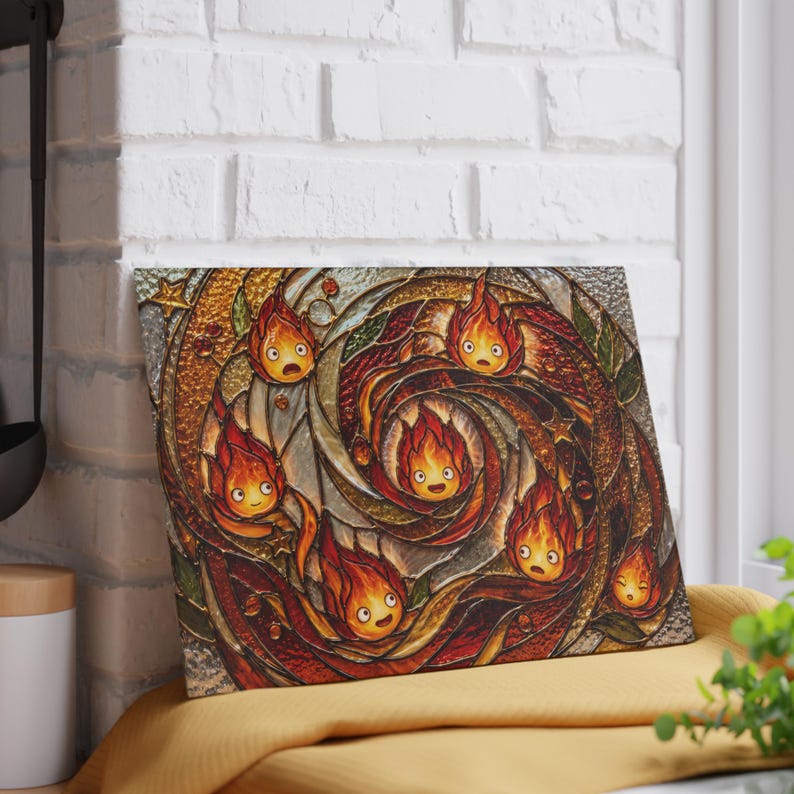 New Arrival! Howls Moving Castle Calcifer Glass Cutting Board Ghibli kitchenware image 4
