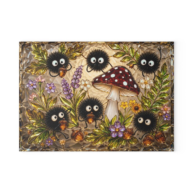 Spirited Away Soot Sprites Glass Cutting Board, Ghibli Kitchen Decor Gift image 8