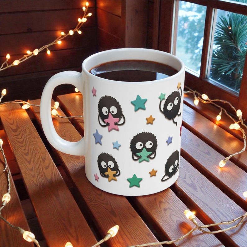 Soot Sprites Paper Art Mug, Spirited Away Inspired Ceramic Cup, Studio Ghibli Gift image 4