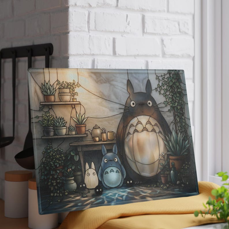 Totoro Forest Spirit Glass Cutting Board Studio Ghibli Kitchen Decor Gift image 3