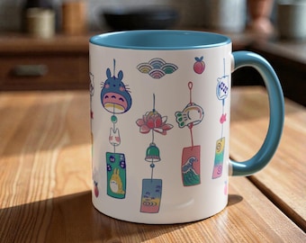 Studio Ghibli Inspired Totoro Wind Chime Ceramic Coffee Mug, Anime gifts, 11oz, 9 color