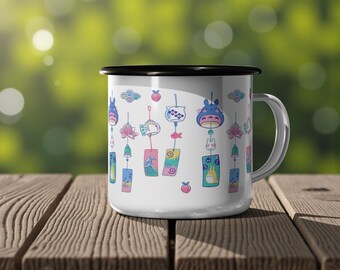 Studio Ghibli Inspired Totoro Wind Chime Enamel Mug 12oz