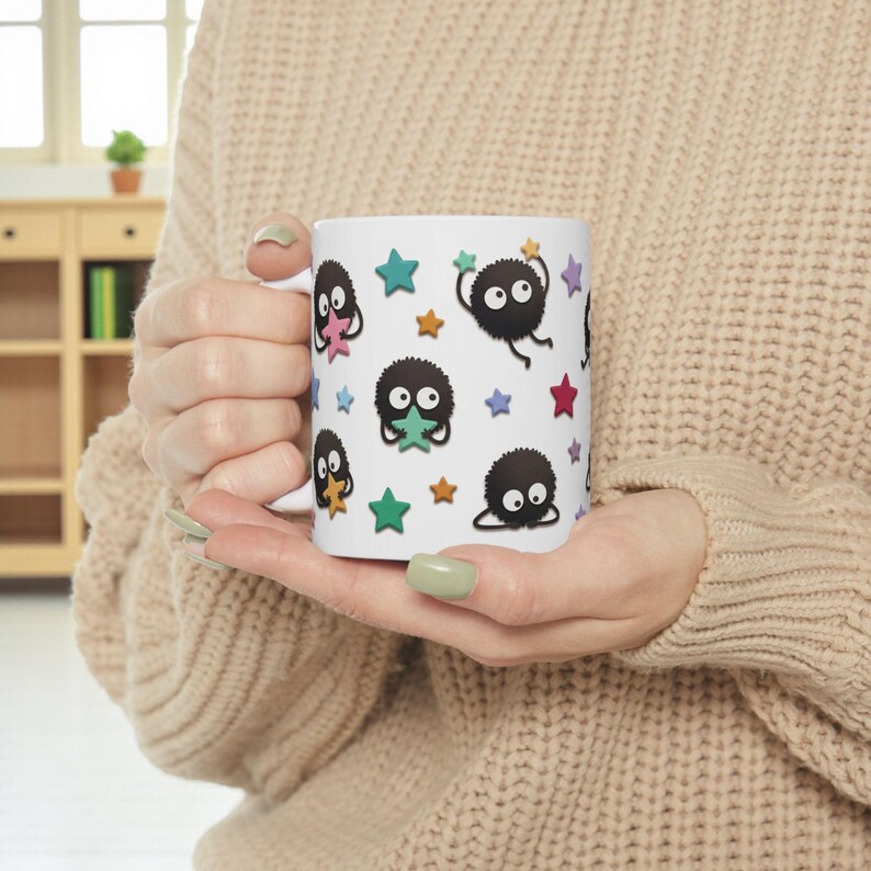 Soot Sprites Paper Art Mug, Spirited Away Inspired Ceramic Cup, Studio Ghibli Gift image 7