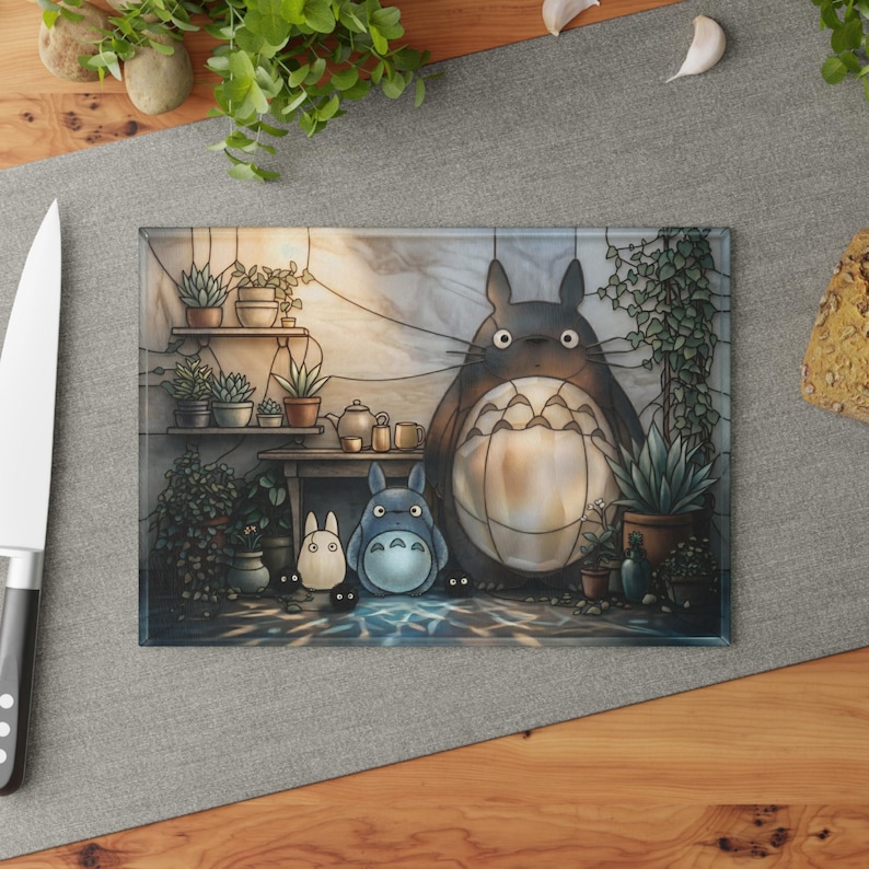 Totoro Forest Spirit Glass Cutting Board Studio Ghibli Kitchen Decor Gift 8" x 11"