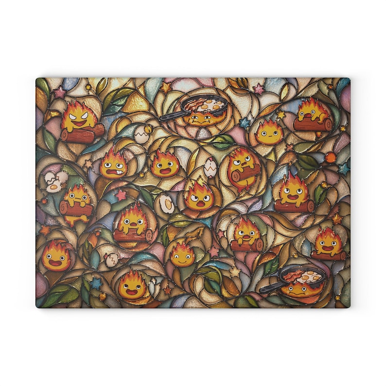 Calcifer Glass Cutting Board, Howls Moving Castle Studio Ghibli Kitchen Decor Gift image 9