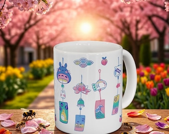 Studio Ghibli Inspired Totoro Wind Chime Ceramic Mug 11oz