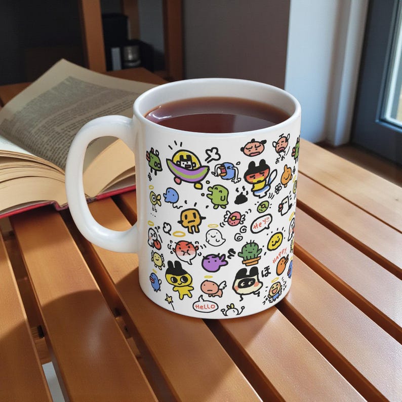Tamagotchi Ceramic Mug 11oz, Kawaii Y2K Virtual Pet Coffee Cup image 9