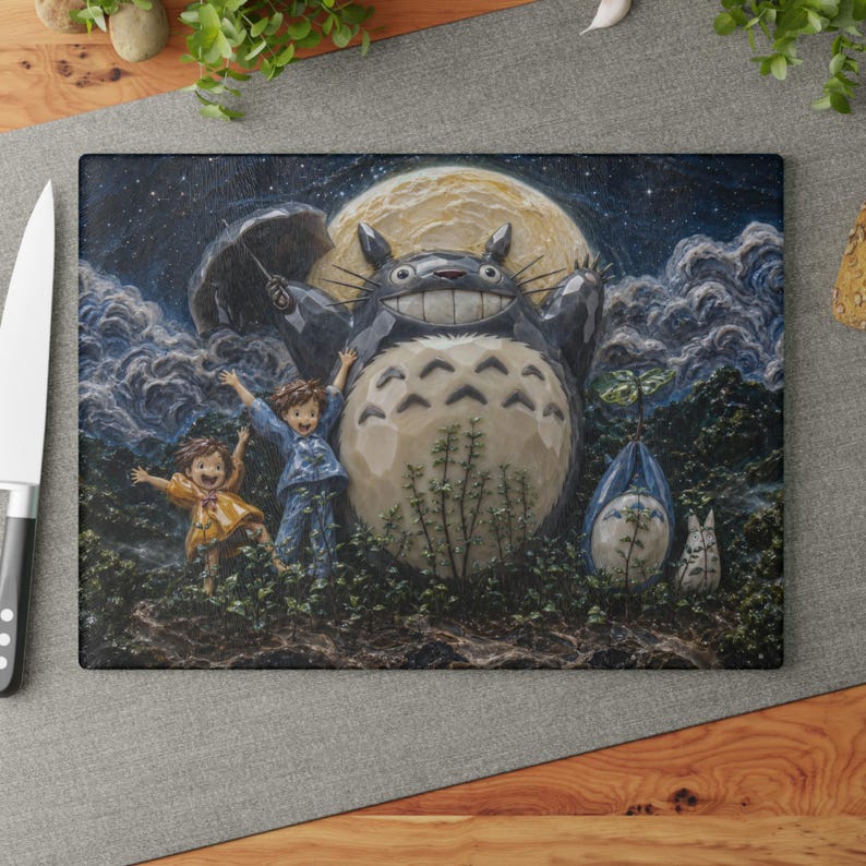 Totoro Glas Schneidebrett, Studio Ghibli Anime Küche Dekor Geschenk 11" x 15"