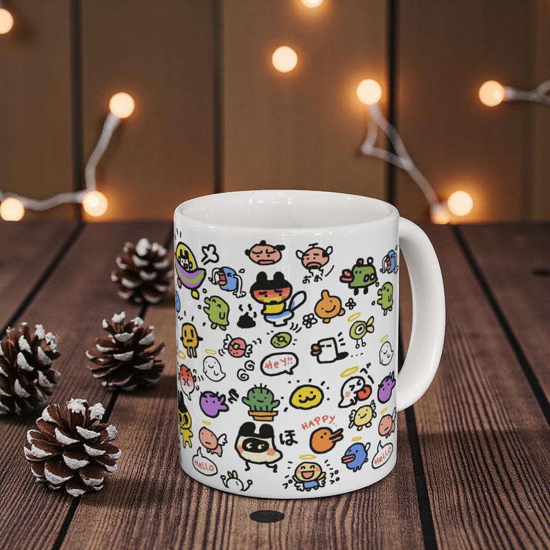 Tamagotchi Ceramic Mug 11oz, Kawaii Y2K Virtual Pet Coffee Cup image 3