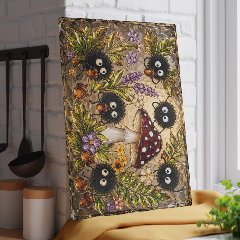 Spirited Away Soot Sprites Glass Cutting Board, Ghibli Kitchen Decor Gift image 5