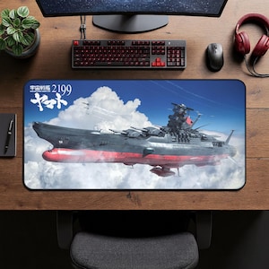 Space Battleship Yamato artwork Desk Mat | Sci-Fi Fleet, Cloudscape, 16" × 32" inch size