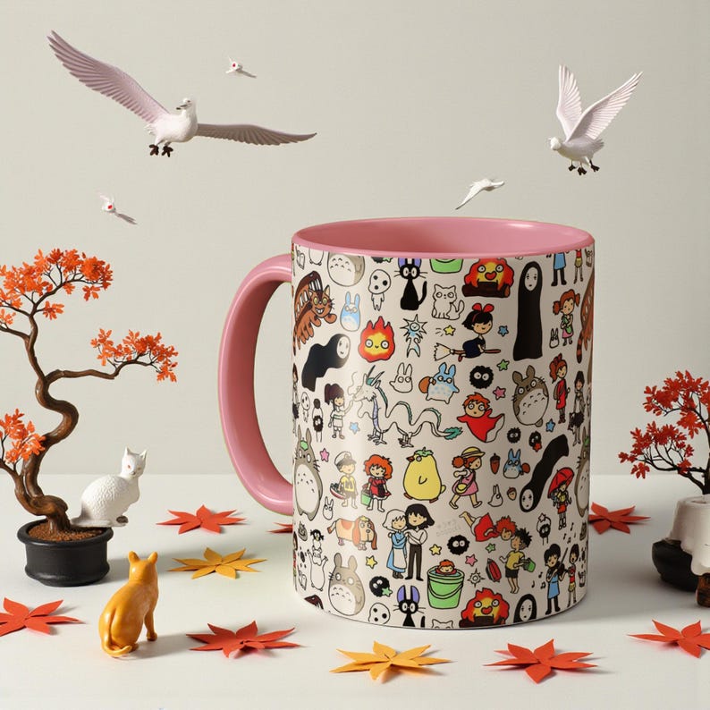 Inspired by Studio Ghibli Spirited Away Totoro Forest Spirit Ceramic Mug 11oz, 10 color Pink